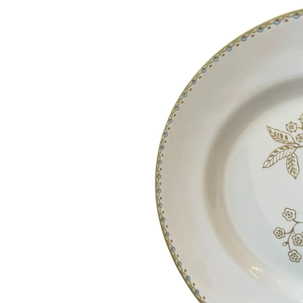4pc 222 FIFTH Peacock Garden Porcelain Salad Plate Set Teal Gold Floral Scroll
